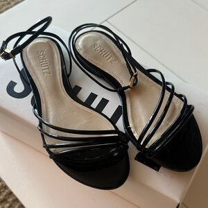 NEW SCHUTZ Inez Glossy Black Strappy Sandals Size 6